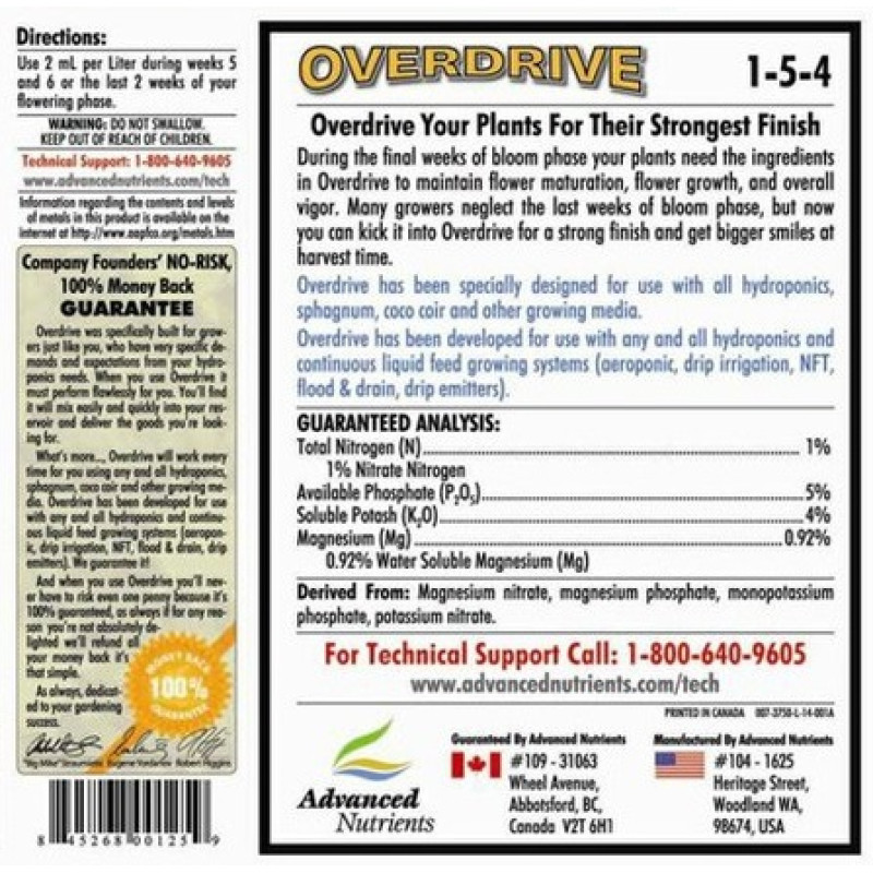 Стимулятор Overdrive, Advanced Nutrients, 250мл